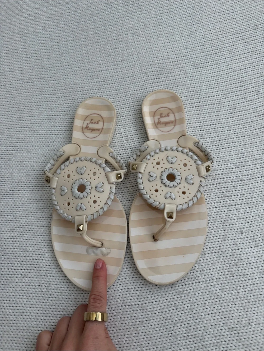 Jack Rogers Georgica Jelly Sandals Cream/Tan Size 8 - Picture 2 of 4